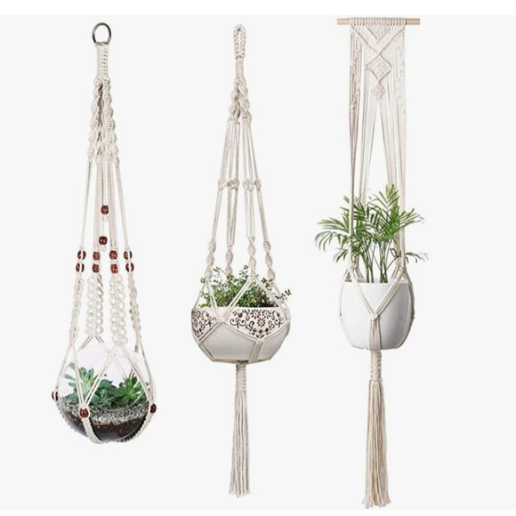 Urban Outfitters Set of 3 Indoor Boho Macrame Plant Hangers Wall Hanging Planter - Picture 1 of 9